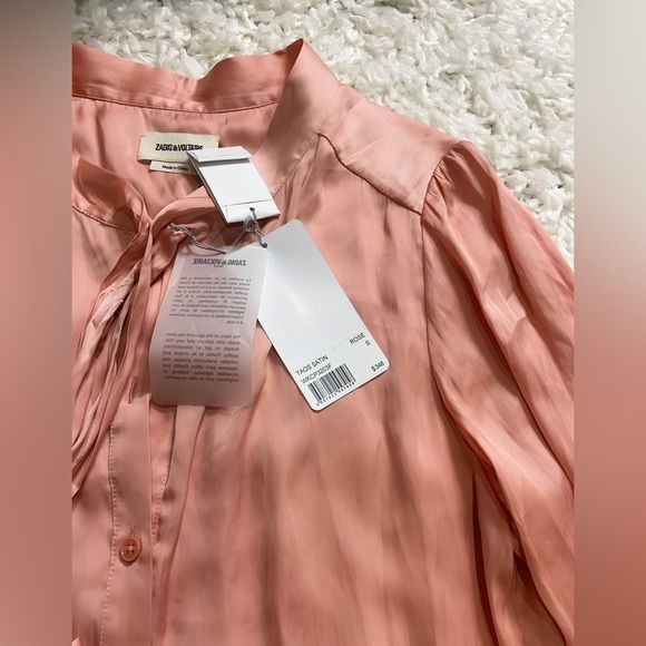 NWT Zadig & Voltaire Taos Tie Neck Satin Blouse Size S M - Picture 6 of 7